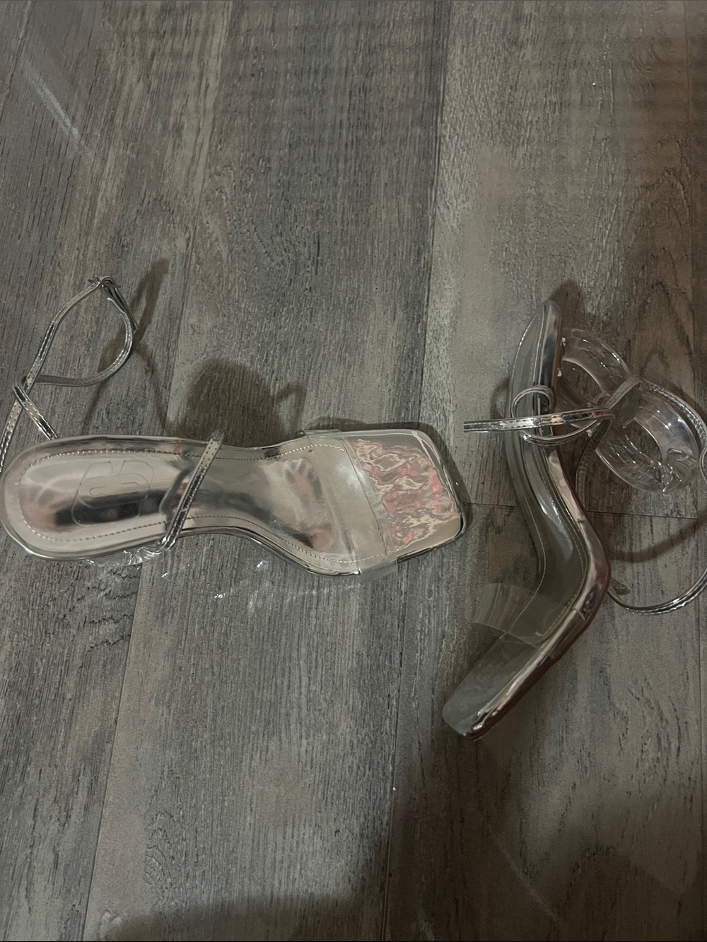 SHEIN Clear Strap Silver Trim Sculptural Heel Sandal - Picture 2 of 3
